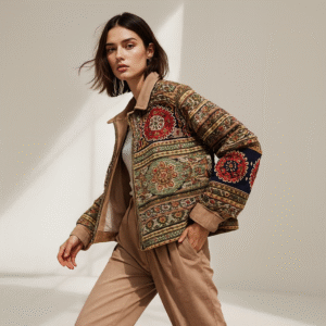 Vintage Handloom Quilt Jacket – Multicolor Ethnic Weave