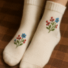 Hand-Embroidered Floral Wool Socks