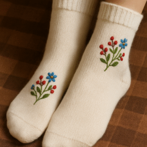 Hand-Embroidered Floral Wool Socks